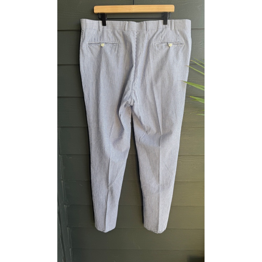 Alan Flusser Seersucker Cotton Dress Pants Blue White Stripe 40x32 - Picture 3 of 8